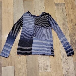 Vintage Havana Striped Patchwork Long Sleeve Top Super Cute